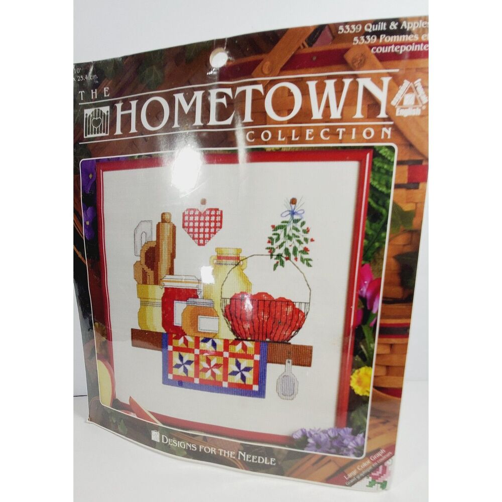 New Vtg Hometown Collection Brand Quilt & Apples Cross Stitch Kit 1980s
